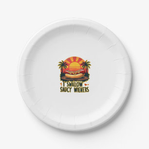 I Swallow Saucy Wieners Funny Adult Joke Hot Dogs Paper Plate