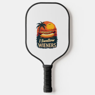 I Swallow Saucy Wieners Funny Adult Joke Hot Dogs Pickleball Paddle