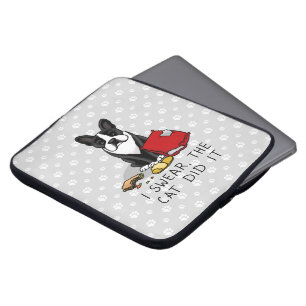 I Swear, the Cat Did It Boston Terrier (black) Laptop Sleeve
