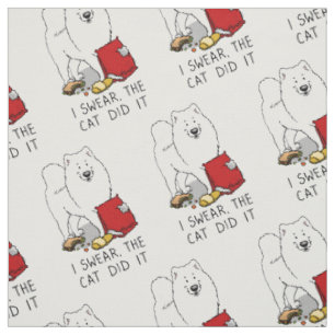 I Swear, the Cat Did It Samoyed Dog Fabric