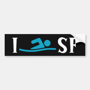 I SWIM <Your City> Custom Bumpersticker (blue) Bumper Sticker