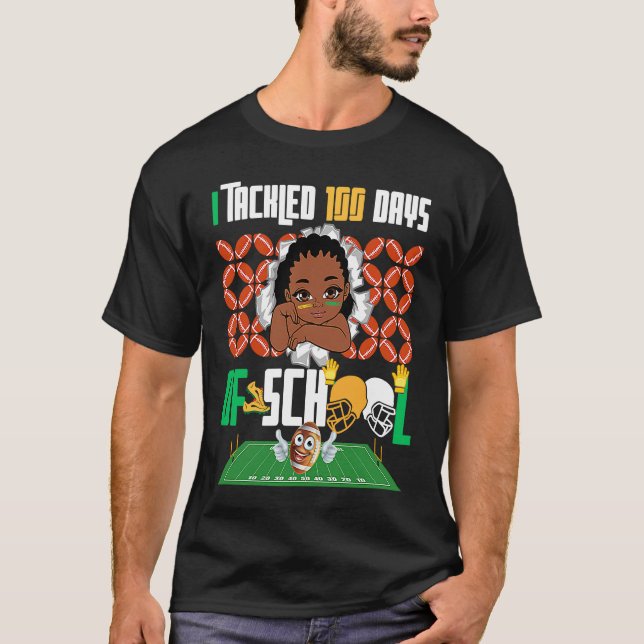 I Tackled 100 Days 100th Day Of School Boys Footba T-Shirt (Front)