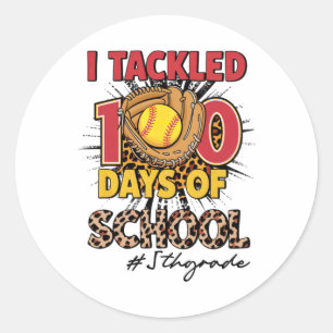 I Tackled 100 Days Of 5th Grade Softbyll Leopard K Classic Round Sticker