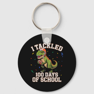 I Tackled 100 Days Of School Dino T-rex Footll Kid Key Ring