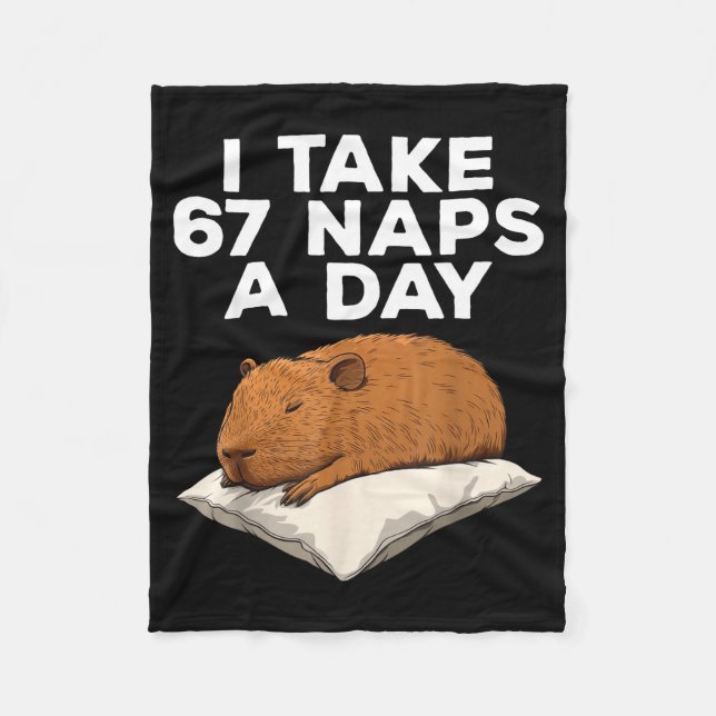 I Take 67 Naps A Day Funny Capybara Six Seven Meme Fleece Blanket (Front)