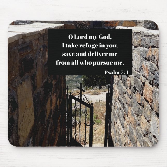 I Take Refuge In God Bible Verse Psalm 7:1  Mouse Mat (Front)