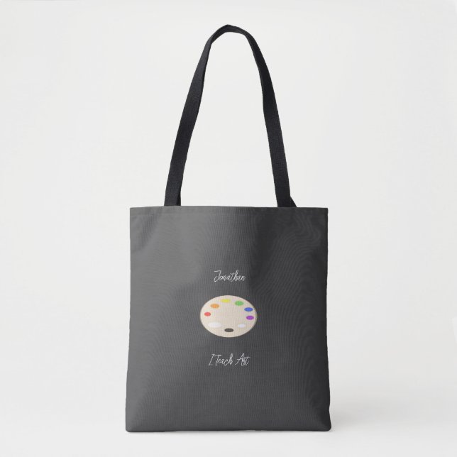I Teach Art Personalized Paint Palette Black Tote Bag (Front)