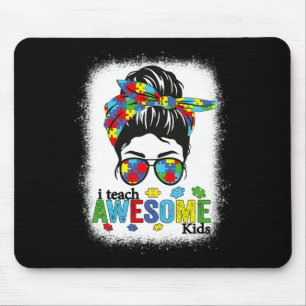 I Teach Awesome Kids Autism Awareness Messy Bun Bl Mouse Mat