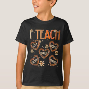 I Teach Black History Leopard Heart Pencil Black T T-Shirt