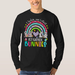 I Teach Cutest Bunnies 1st Grade Teacher Boho Rain T-Shirt
