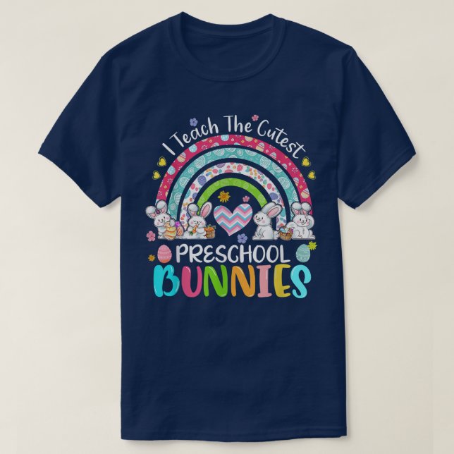 I Teach Cutest Bunnies Preschool Teacher Boho Rain T-Shirt (Design Front)