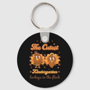 I Teach Cutest Kindergarten Turkeys In Flock Retro Key Ring