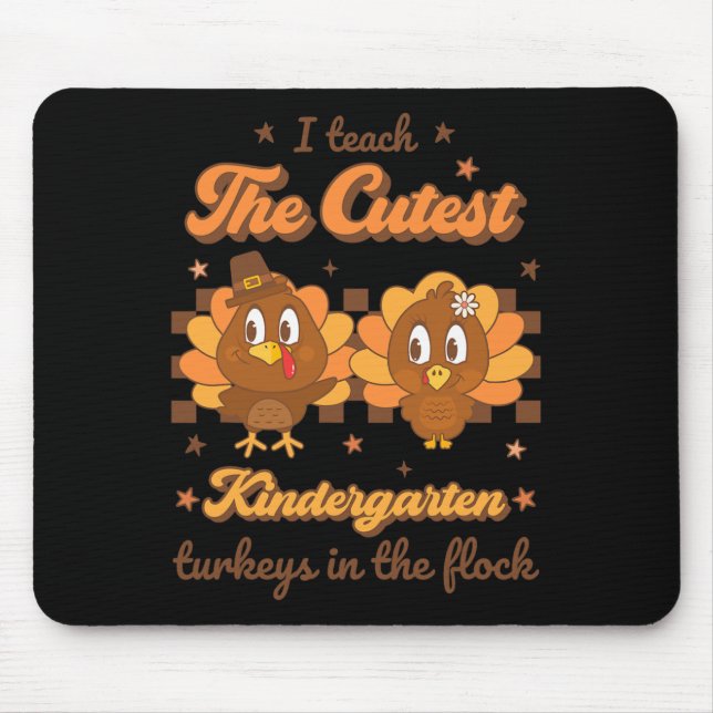 I Teach Cutest Kindergarten Turkeys In Flock Retro Mouse Mat (Front)
