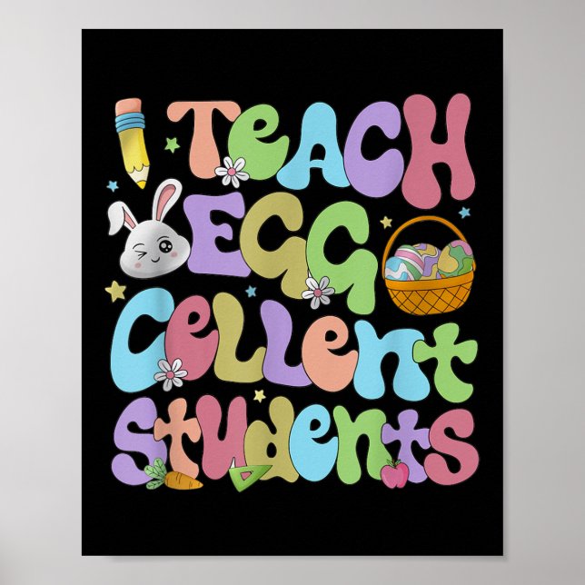 I Teach Eggscellent Students Retro Teacher Easter  Poster (Front)