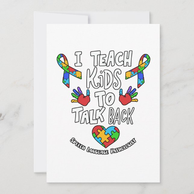 I Teach Kids To Talk Back Speech Language Therapy Thank You Card (Front)