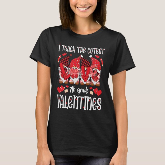 I Teach The Cutest 7th Grade Valentines Gnomes Tea T-Shirt (Front)