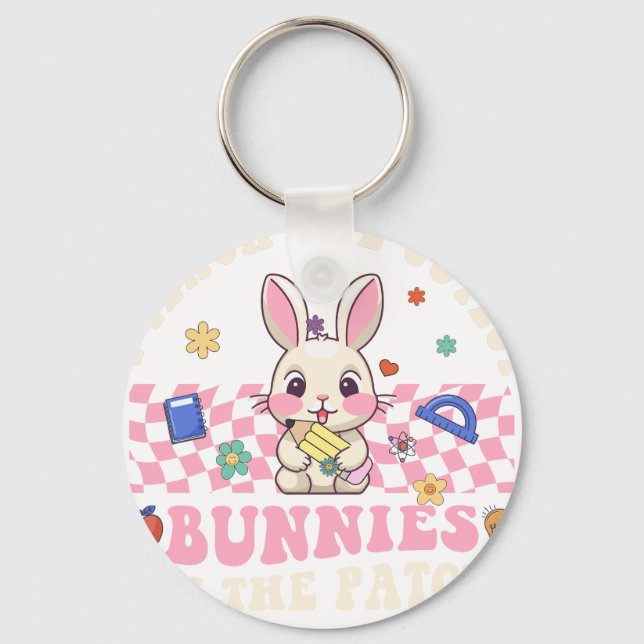 i teach the cutest bunnie in the patch, retro, vin key ring (Front)
