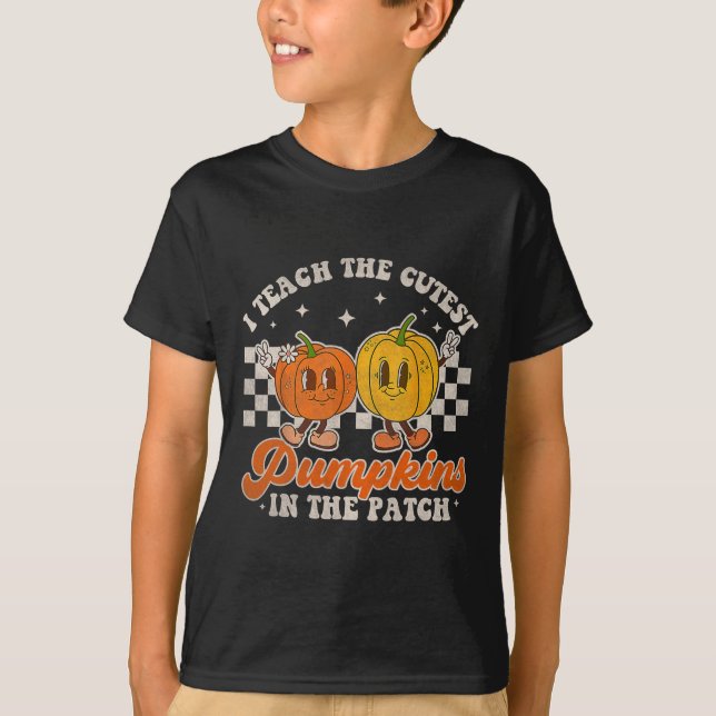 I Teach The Cutest Pumpkins In The Patch Retro Tea T-Shirt (Front)