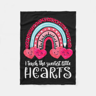 I Teach The Sweetest Hearts Rainbow Teacher Valent Fleece Blanket