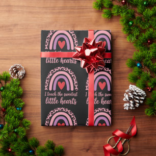 I Teach The Sweetest Hearts Rainbow Teacher Wrapping Paper