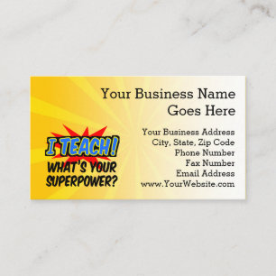 I Teach What's Your Superpower Superhero Teacher Business Card
