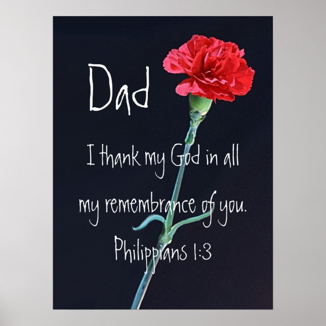 I thank my God bible verse for Dad red carnation Poster (Front)