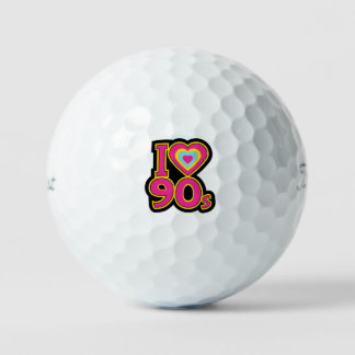 'I ♥ the 90s' Nostalgic Retro Pink Black Yellow Golf Balls