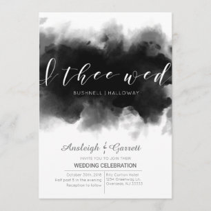 I Thee Wed Dark Watercolor Goth Wedding Invitation