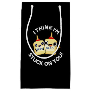 I Think I'm Stuck On You Funny Glue Pun Dark BG Small Gift Bag