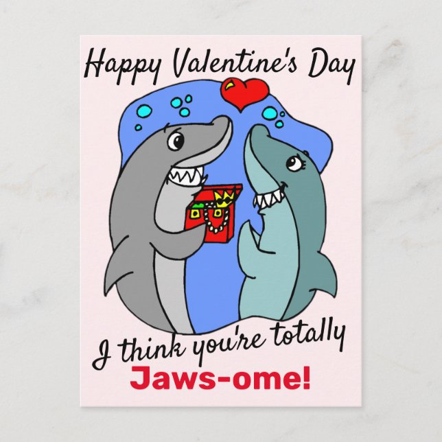 I Think You're Totally Jawsome, Shark Valentine Postcard (Front)