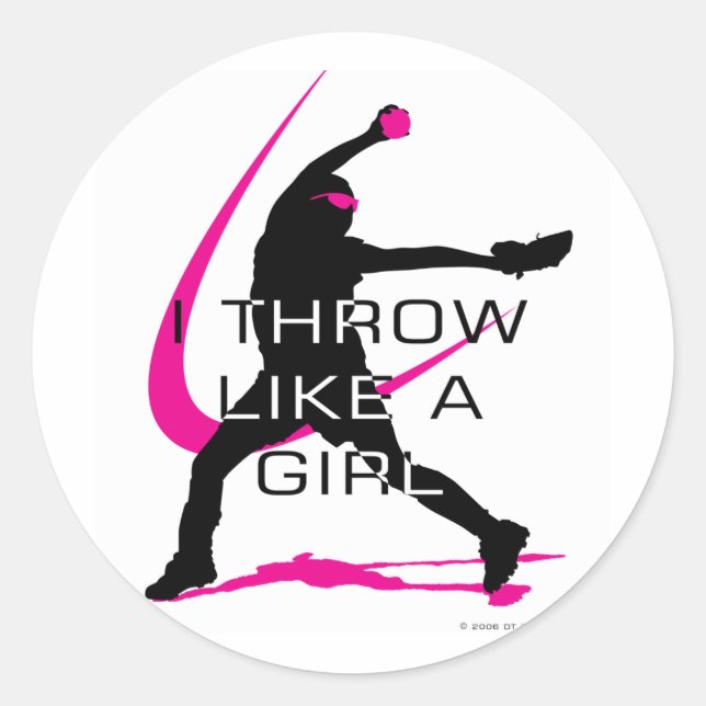 I Throw like a Girl Pink Softball Classic Round Sticker (Front)