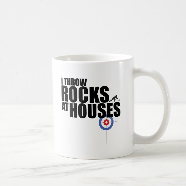 I throw rocks at houses curling coffee mug (Right)