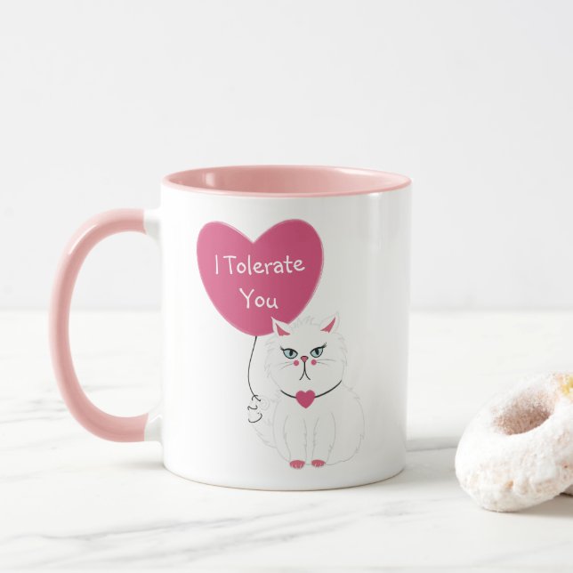 I Tolerate You Sarcastic Cat Valentine's Day Mug (With Donut)