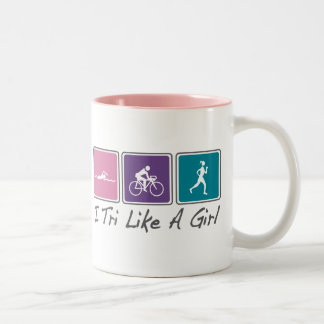 i tri like a girl (Triathlete) Two-Tone Coffee Mug