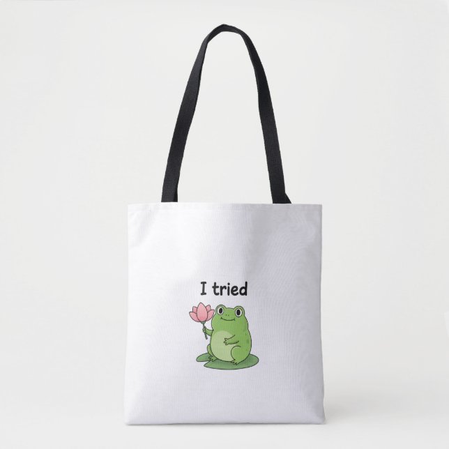 "I Tried" Froggy Effort Design Tote Bag (Front)