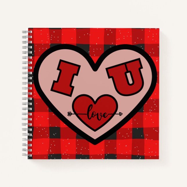I ♥ U I Love You Buffalo Plaid Spiral Notebook (Front)