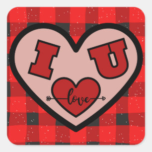 I ♥ U I Love You Buffalo Plaid Sticker