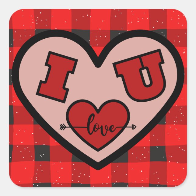 I ♥ U I Love You Buffalo Plaid Sticker (Front)