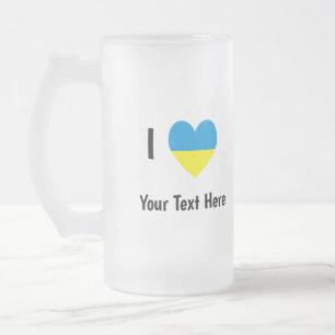 I (Ukrainian Flag Heart) Your Personalised Text Frosted Glass Beer Mug
