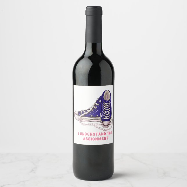 I Understand the Assignment Blue Sneakers Art Wine Label (Front)