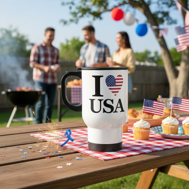 "I ❤️ USA" TRAVEL MUG (Creator Uploaded)