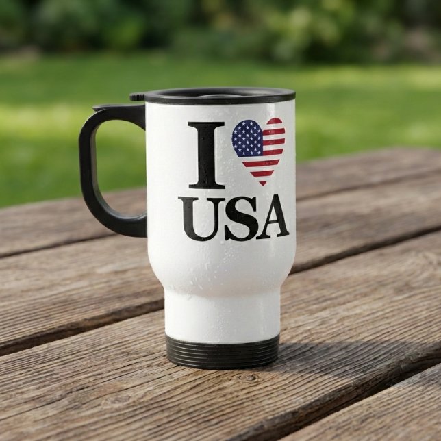 "I ❤️ USA" TRAVEL MUG (Commute With American Pride.)