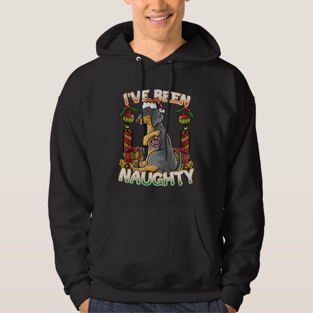 I Ve Been Naughty Dachshund Dog With Santa Claus H Hoodie (Front)