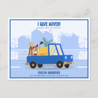 I’ve Moved Blue Car On The Road Moving Announcement Postcard