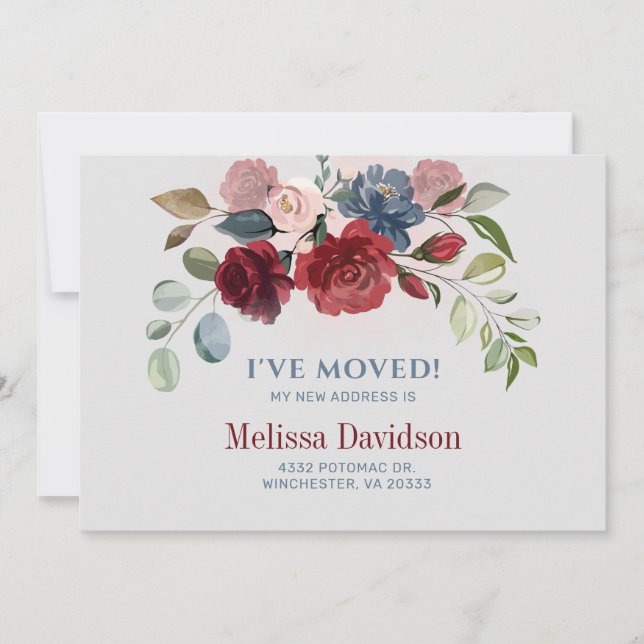 I’ve Moved Burgundy Floral Botanical Announcement (Front)