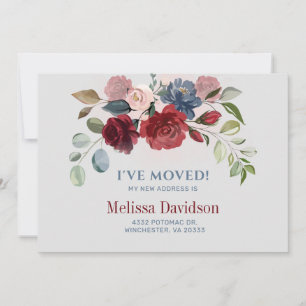 I’ve Moved Burgundy Floral Botanical Announcement