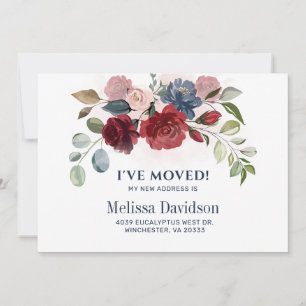 I’ve Moved Burgundy Floral Botanical Moving Announcement