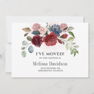 I’ve Moved Burgundy Floral Greenery Moving Announcement