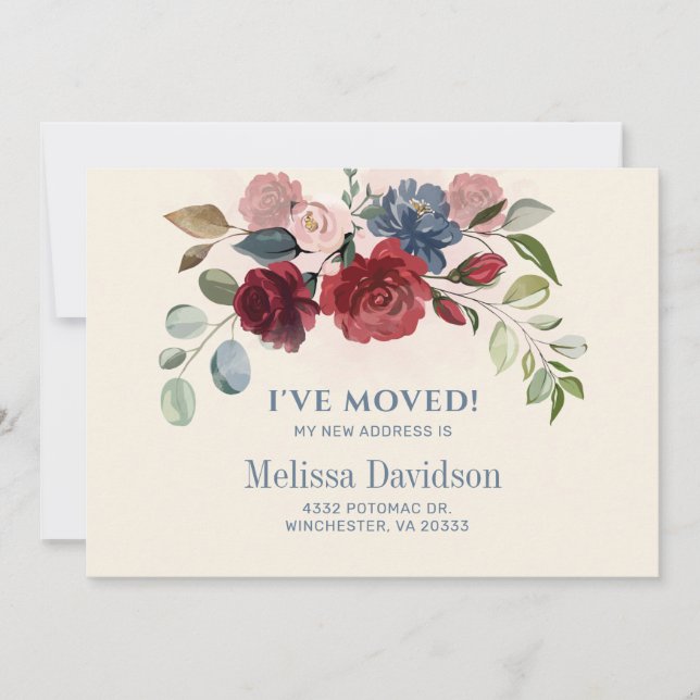 I’ve Moved Burgundy Floral Moving Announcement (Front)