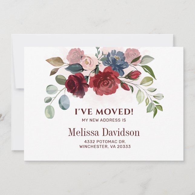 I’ve Moved Burgundy Floral Moving Announcement (Front)